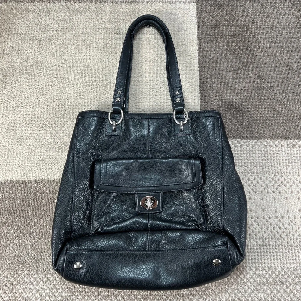 Coach Black Pebbled Leather Penelope Tote Shoulder Bag F19264